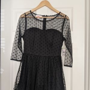 Black cocktail dress tafetta with polka dot tuille